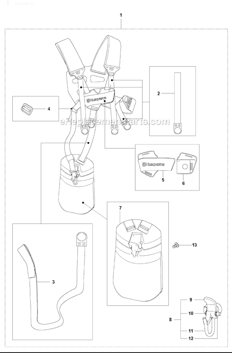 Harness Diagram and Parts List for 327RJX 2009-10 Husqvarna Brush Cutter