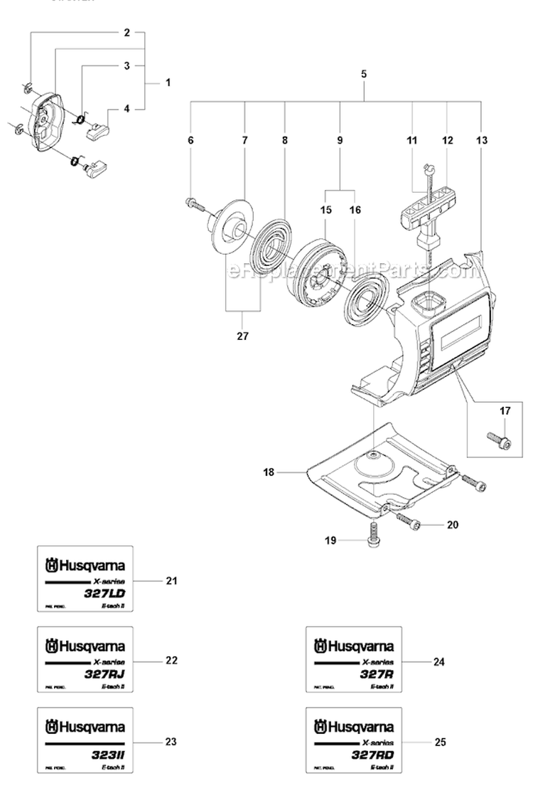 Starter 3 Diagram and Parts List for 327RJX 2009-10 Husqvarna Brush Cutter