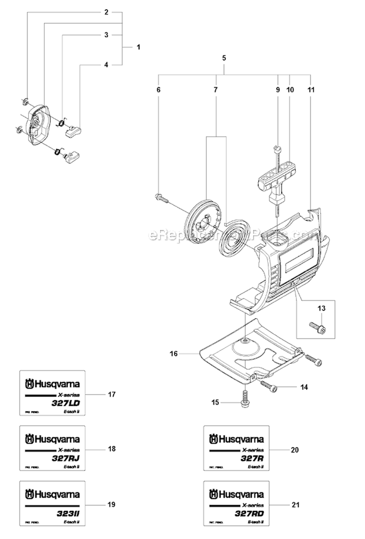 Starter 4 Diagram and Parts List for 327RJX 2009-10 Husqvarna Brush Cutter