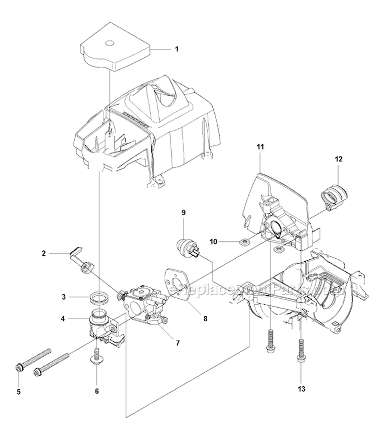 Carburetor  Air Filter Diagram and Parts List for 327RJX 2009-10 Husqvarna Brush Cutter