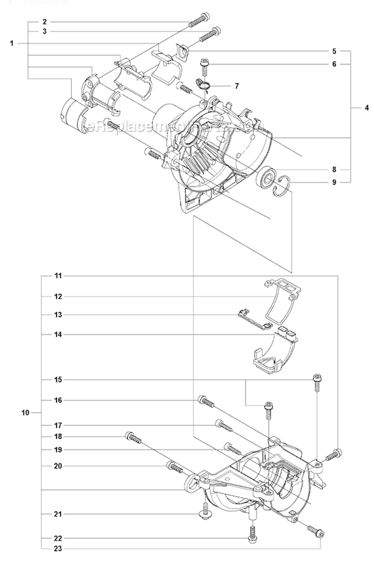 Crankcase Diagram and Parts List for 327RJX 2009-10 Husqvarna Brush Cutter