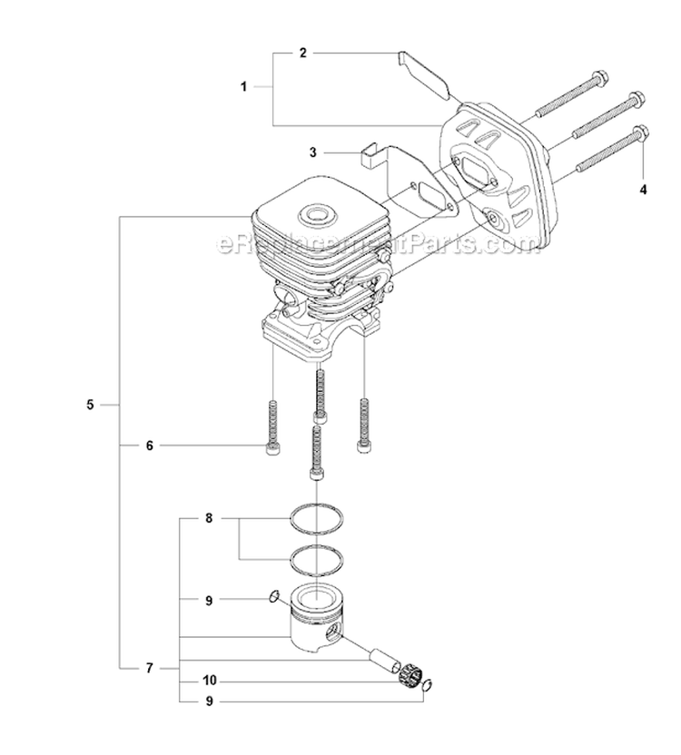 Cylinder Piston  Muffler Diagram and Parts List for 327RJX 2012-01 Husqvarna Brush Cutter