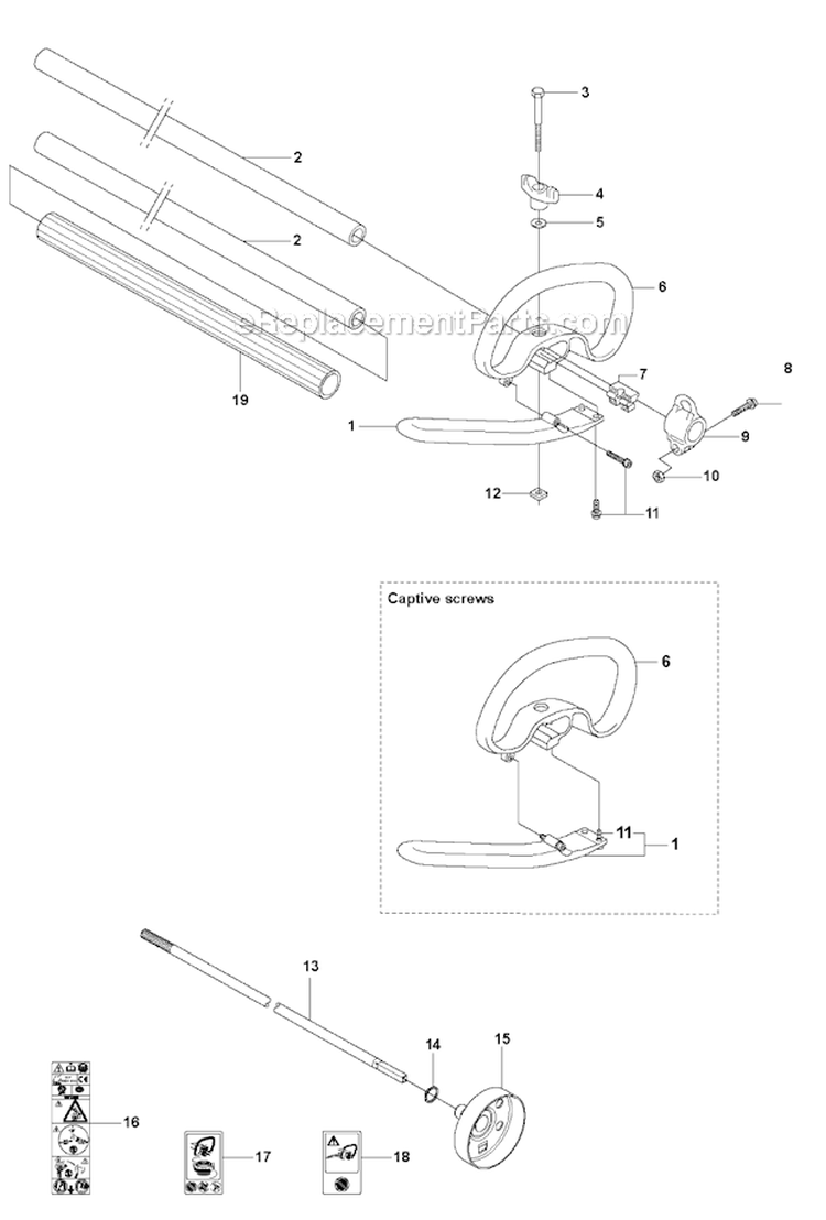 Shaft  Handle Diagram and Parts List for 327RJX 2012-01 Husqvarna Brush Cutter