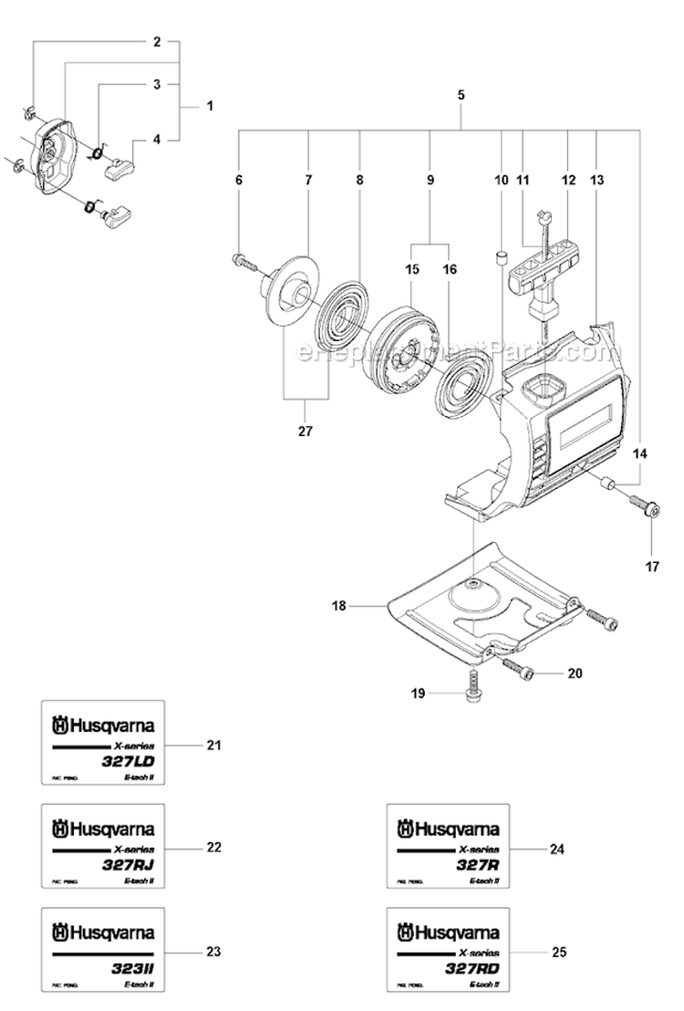 Starter 1 Diagram and Parts List for 327RJX 2012-01 Husqvarna Brush Cutter