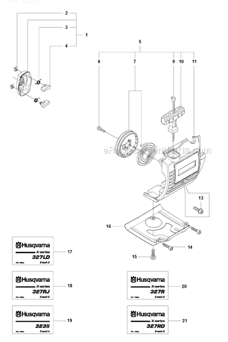 Starter 3 Diagram and Parts List for 327RJX 2012-01 Husqvarna Brush Cutter