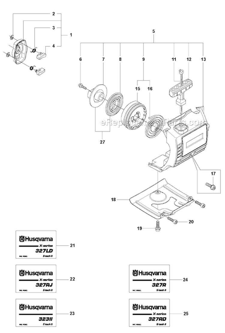 Starter 4 Diagram and Parts List for 327RJX 2012-01 Husqvarna Brush Cutter