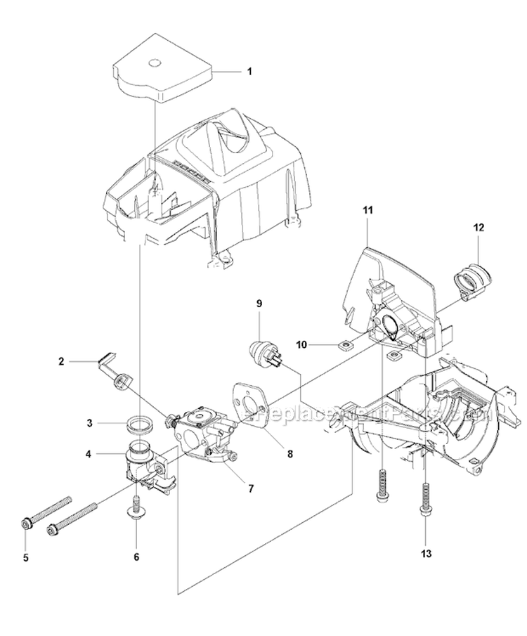 Carburetor  Air Filter Diagram and Parts List for 327RJX 2012-01 Husqvarna Brush Cutter