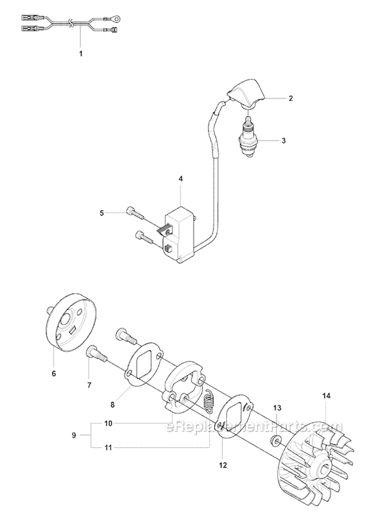 Ignition System  Clutch Diagram and Parts List for 327RX 2008-03 Husqvarna Brush Cutter