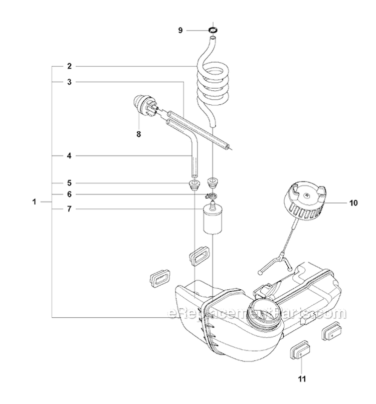 Fuel Tank Diagram and Parts List for 327RX 2009-10 Husqvarna Brush Cutter