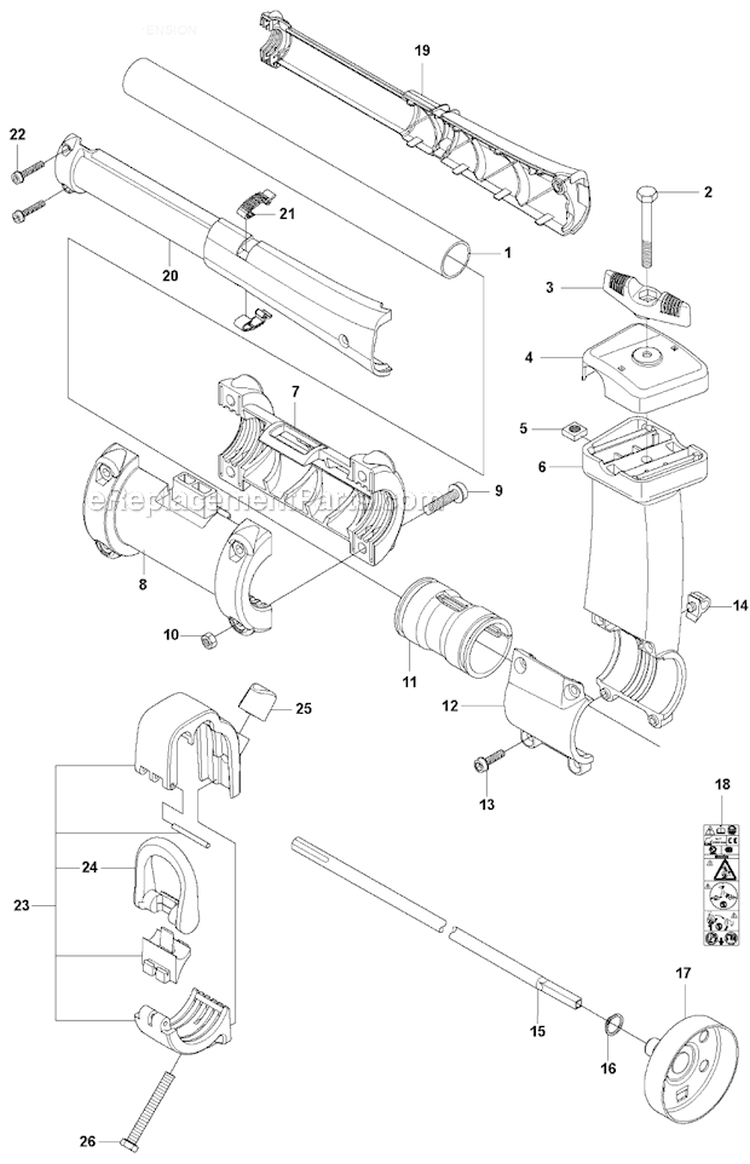 Shaft  Suspension Diagram and Parts List for 327RX 2009-10 Husqvarna Brush Cutter