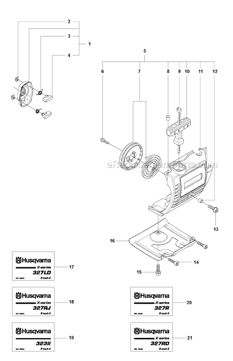 Starter 1 Diagram and Parts List for 327RX 2009-10 Husqvarna Brush Cutter