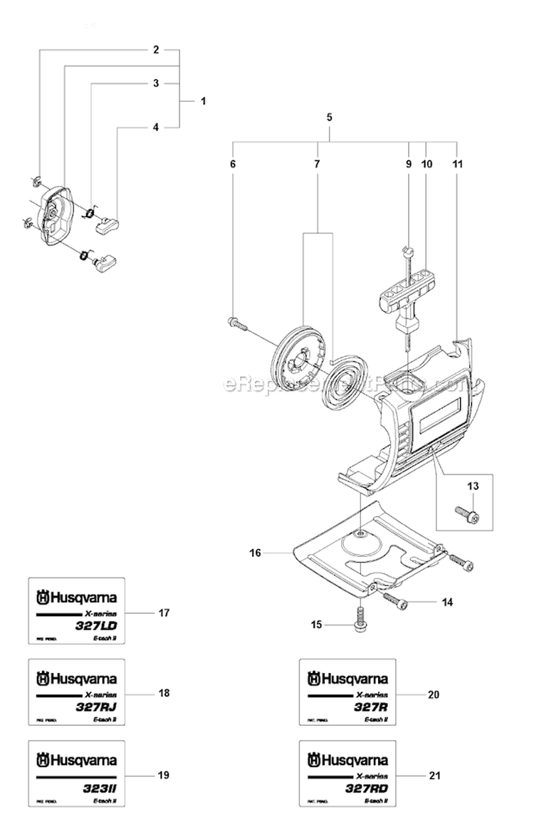 Starter 2 Diagram and Parts List for 327RX 2009-10 Husqvarna Brush Cutter