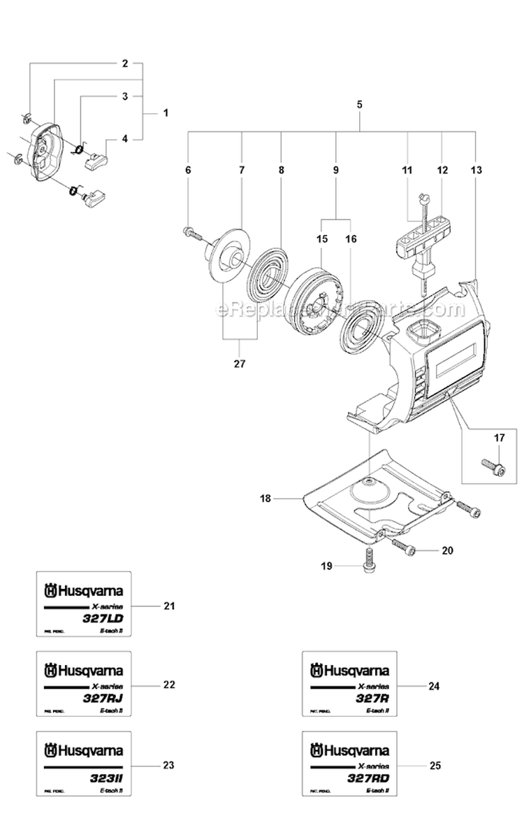 Starter 3 Diagram and Parts List for 327RX 2009-10 Husqvarna Brush Cutter