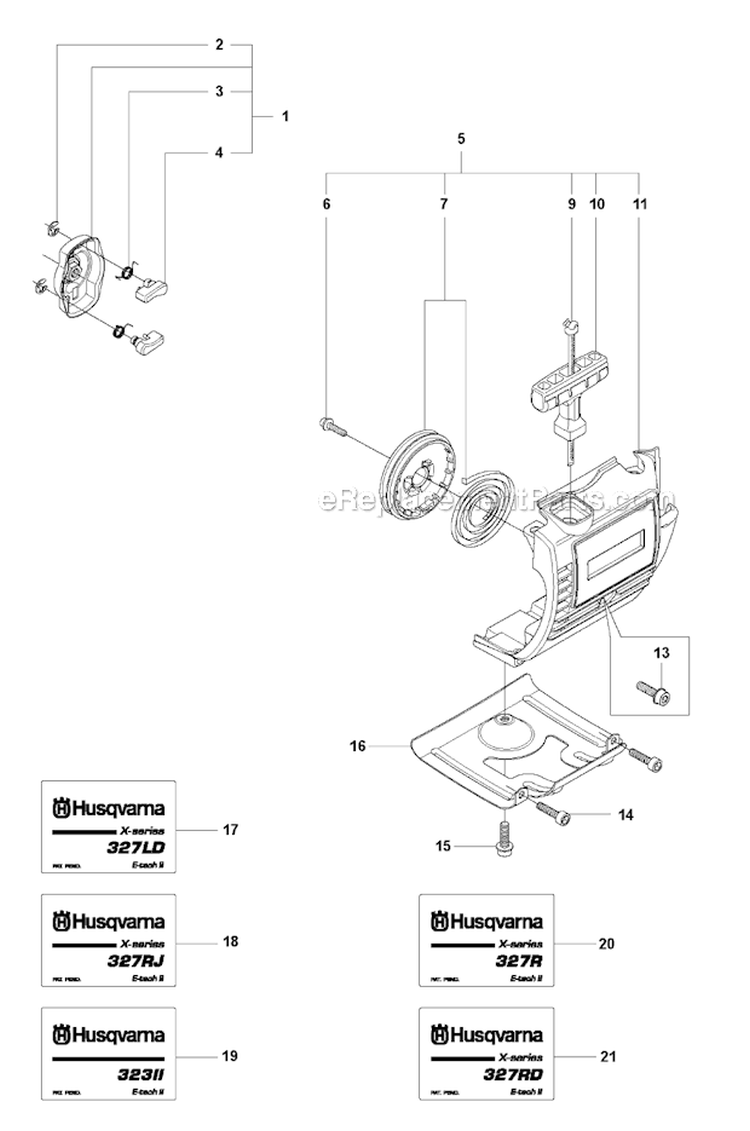 Starter 1 Diagram and Parts List for 327RX 2012-01 Husqvarna Brush Cutter