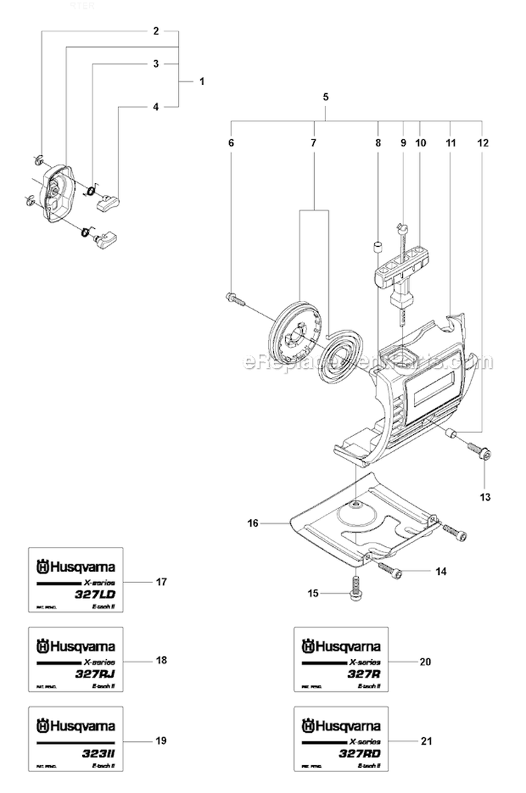 Starter 2 Diagram and Parts List for 327RX 2012-01 Husqvarna Brush Cutter