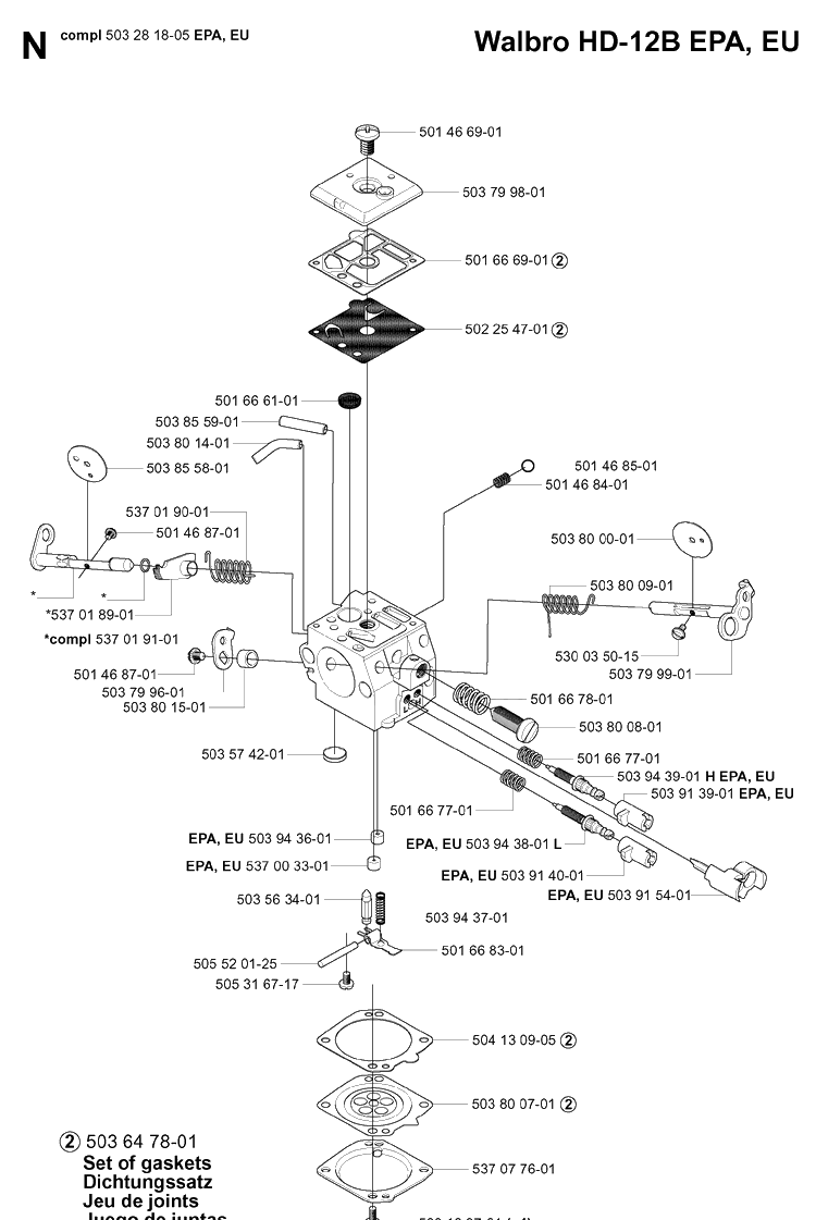 Carburetor Details 4 Diagram and Parts List for 365 20051800001-20070900000 Husqvarna Chainsaw