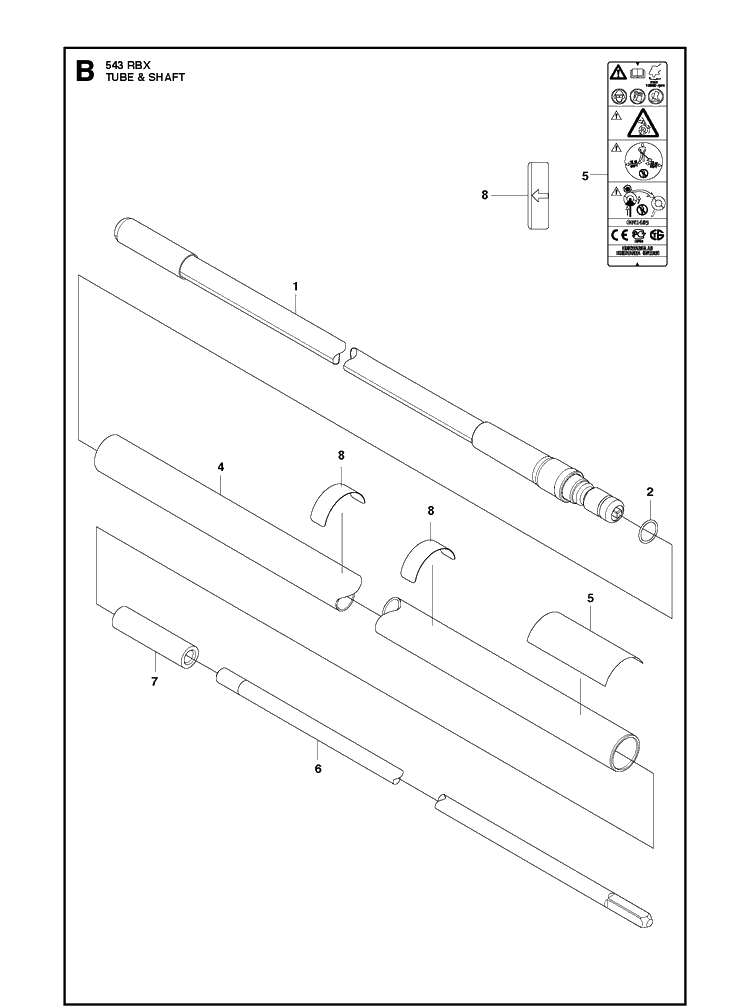 Tube Diagram and Parts List for 543RBX 20130500001-20182200000 Husqvarna Brush Cutter