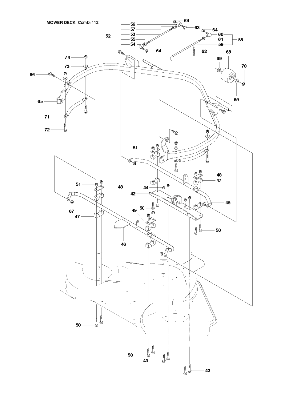 Mower Deck / Cutting Deck 4 Diagram and Parts List for R16 (965161601)(2010-07) Husqvarna Lawn Tractor