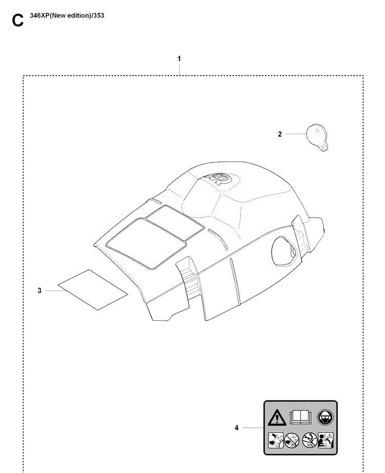 Cover Diagram and Parts List for 353 20071300001-20090400000 Husqvarna Chainsaw