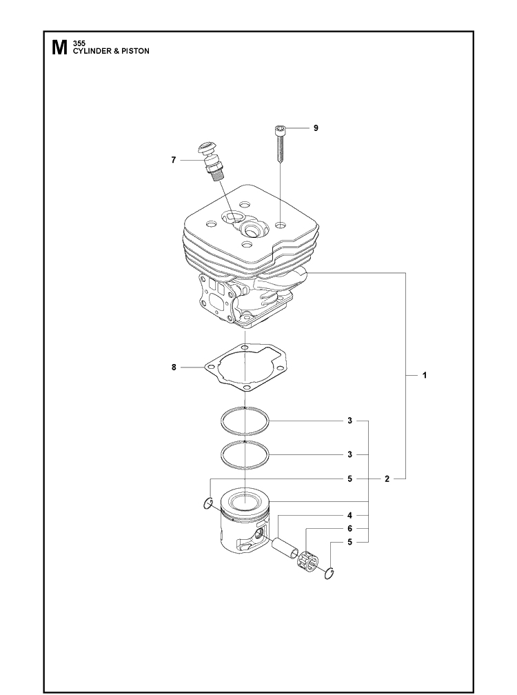 Cylinder Piston Diagram and Parts List for 355FXT  Husqvarna Brush Cutter