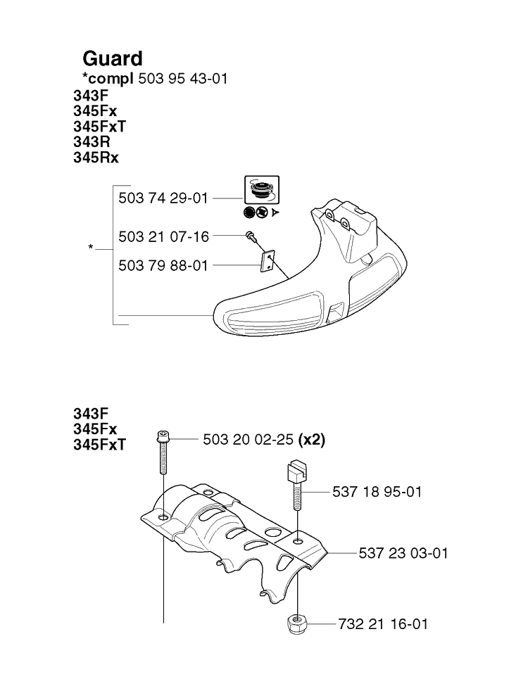 Guards Diagram and Parts List for 20031800001-20050100000  Husqvarna Edger