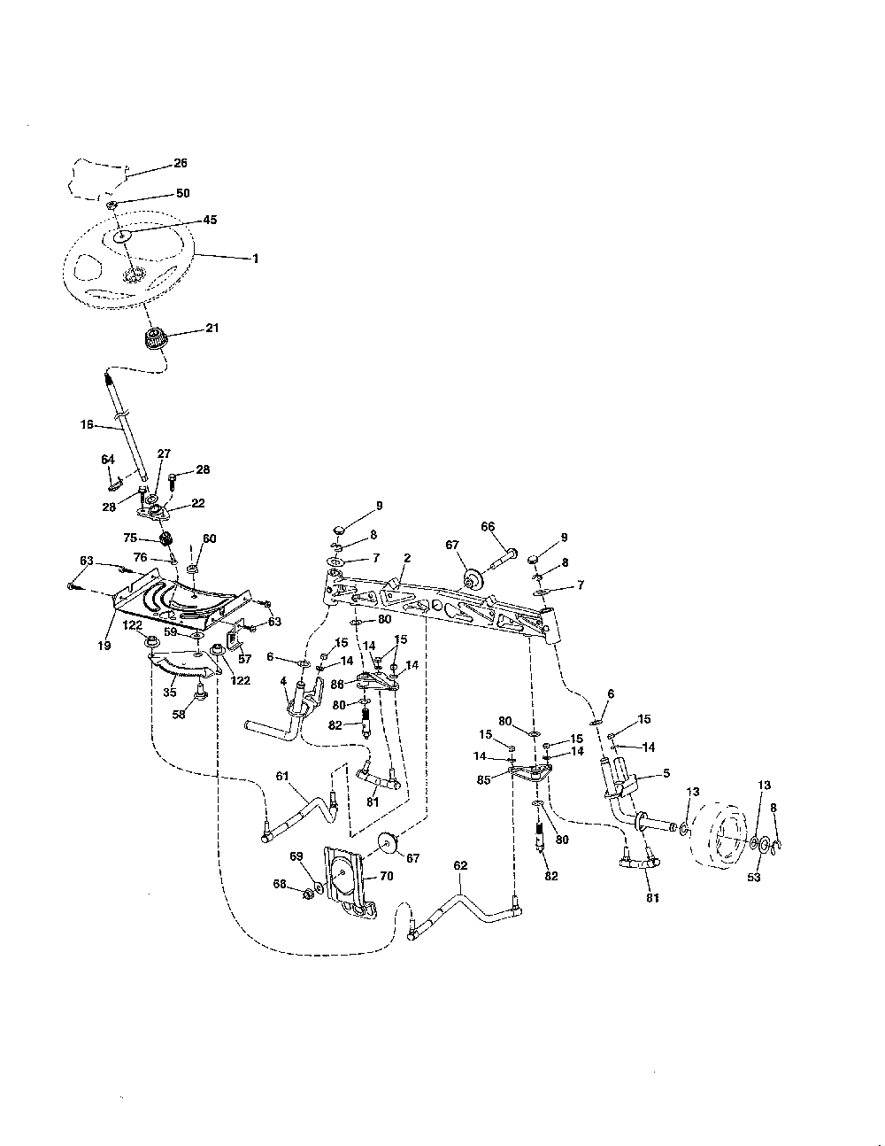 Steering Diagram and Parts List for YT48CS-502130  Husqvarna Lawn Tractor