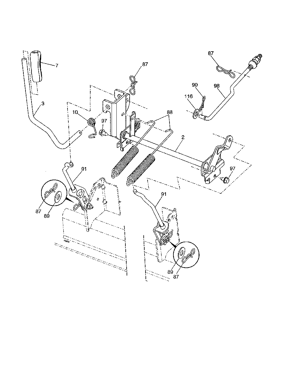 Mower lift Diagram and Parts List for GT54CS-502140  Husqvarna Lawn Tractor