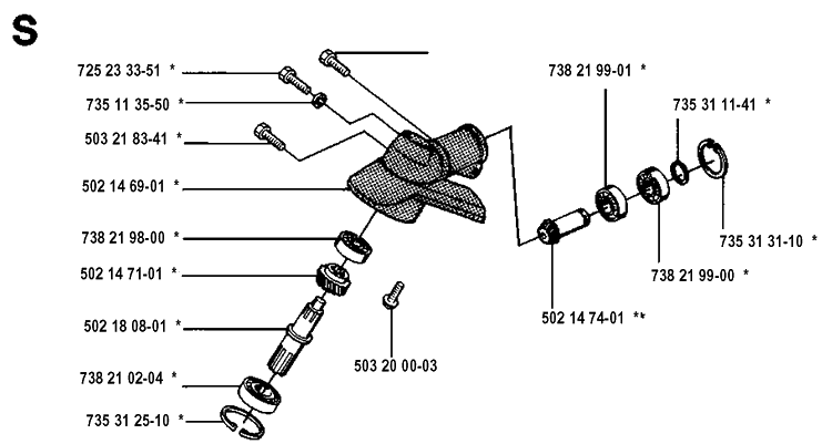 Bevel Gear Diagram and Parts List for 132RD 19931400001-Current Husqvarna Brush Cutter