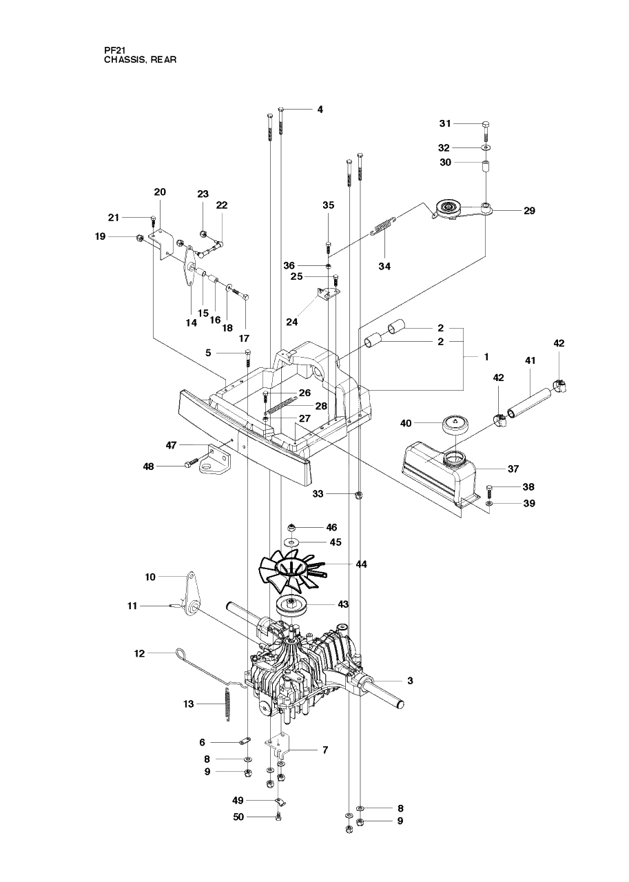 Chassis Rear Diagram and Parts List for PF21 (965192401)(2010-07) Husqvarna Lawn Tractor