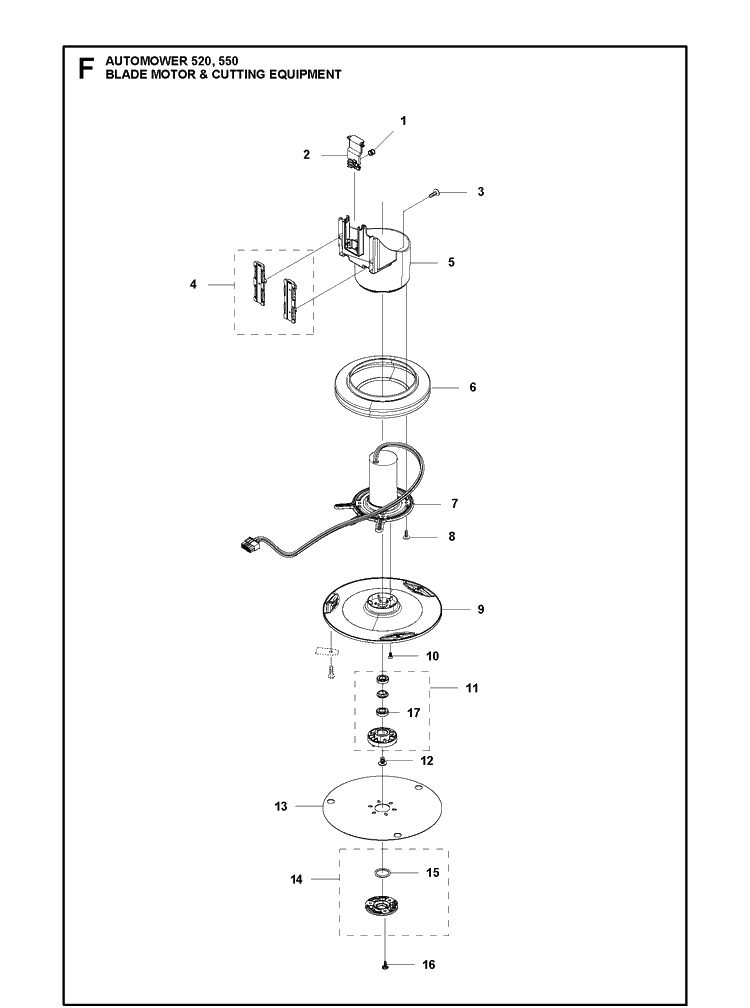 Blade Motor And Cutting Equipment Diagram and Parts List for 520 2020 Husqvarna Lawn Mower