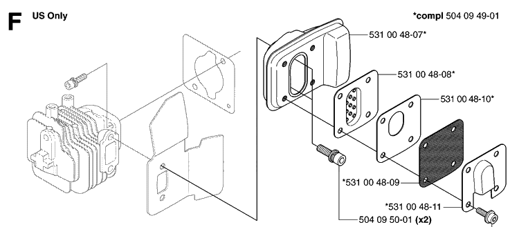 Muffler Diagram and Parts List for 123HD60 20070500001-20070900000 Husqvarna Hedge Trimmer