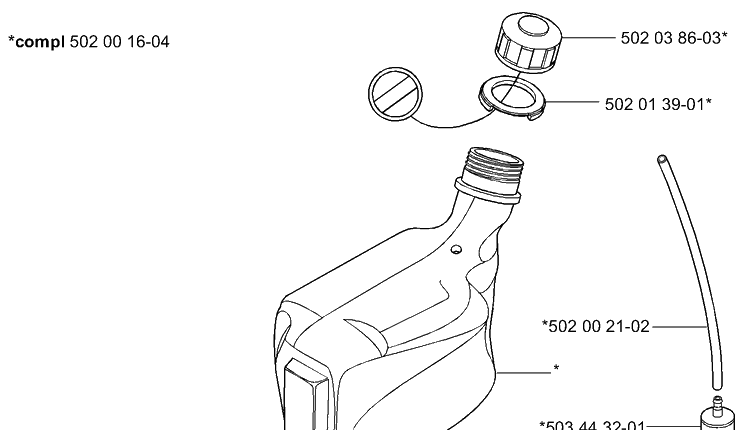 Fuel Tank Diagram and Parts List for 265RX 2001-07 Husqvarna Brush Cutter