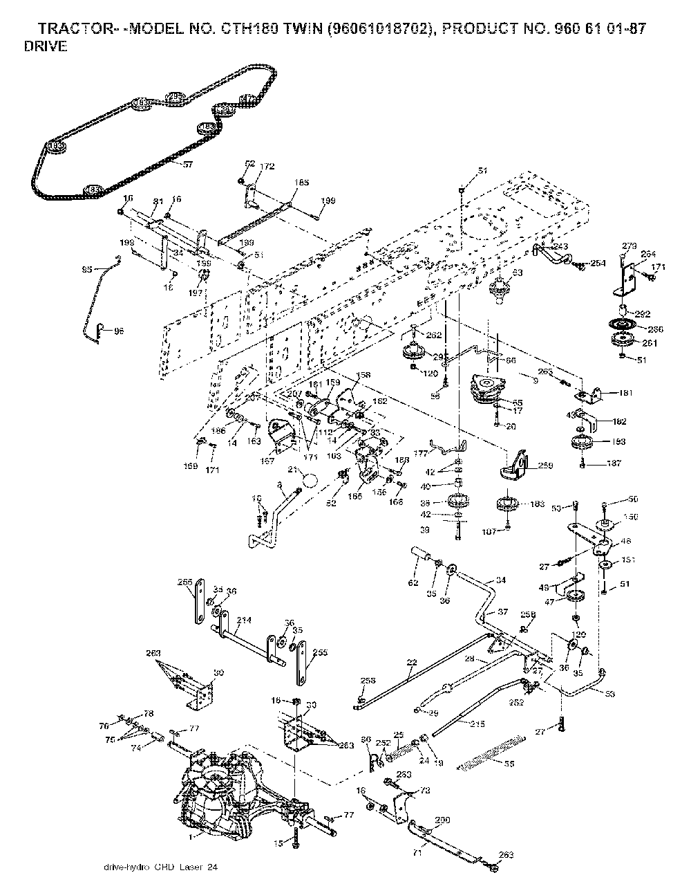Drive Diagram and Parts List for CTH180TWIN (96061018702, 960610187)(2007-09) Husqvarna Lawn Tractor