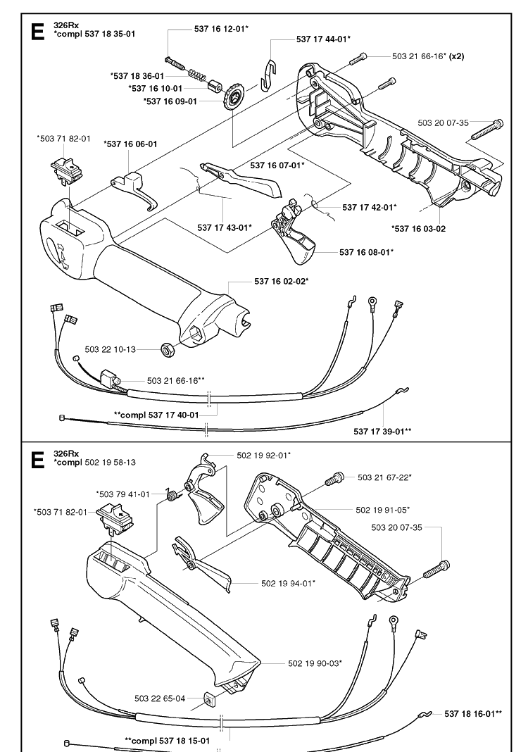 Throttle Controls Diagram and Parts List for 326RX 20020500001-20023399999 Husqvarna Brush Cutter