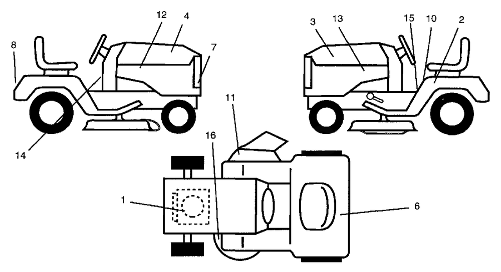 Decals Diagram and Parts List for LR12 (954002701-B)(1994-10) Husqvarna Lawn Tractor