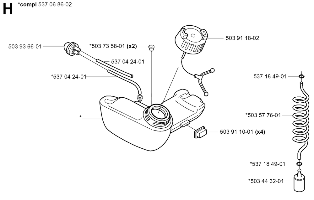 Fuel Tank Diagram and Parts List for 325HE3X 20040100001 - 20050600000 Husqvarna Hedge Trimmer