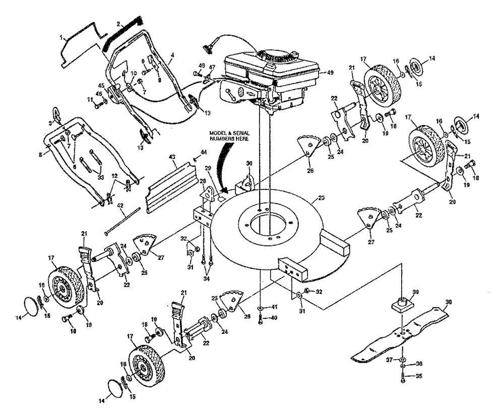 General Assembly Diagram and Parts List for 51M (954056101)(1991-01) Husqvarna Lawn Mower