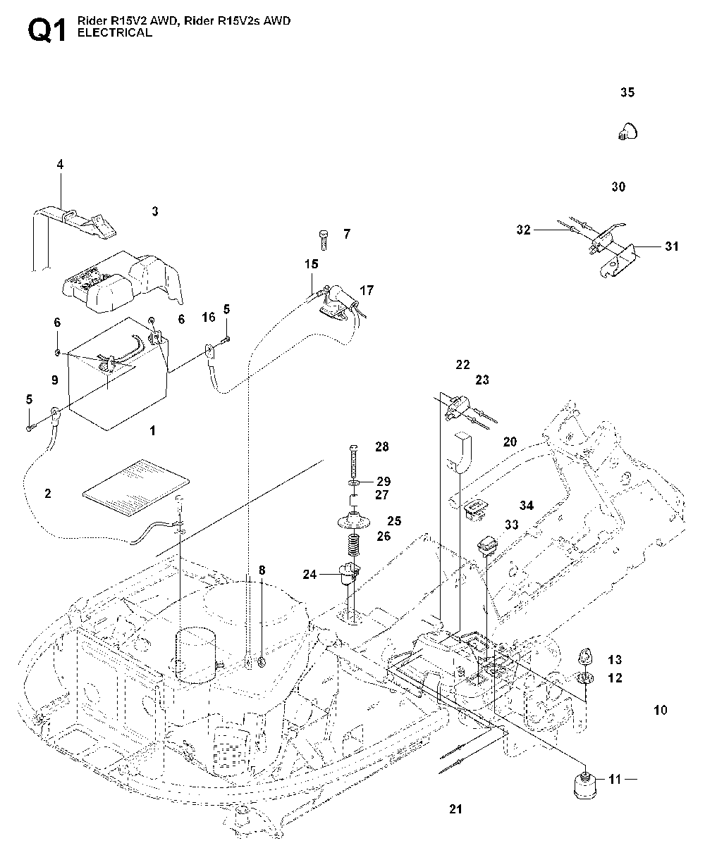 Electrical Diagram and Parts List for RIDER15V2SAWD (965200901)(2009-04) Husqvarna Lawn Tractor