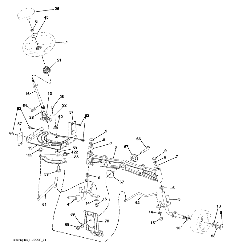 Steering Diagram and Parts List for YTH2042-250180 2012-01 Husqvarna Lawn Tractor