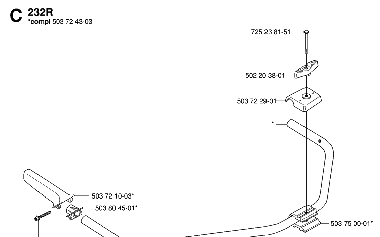 Handle 2 Diagram and Parts List for 232R 20061400001-20144900000 Husqvarna Brush Cutter