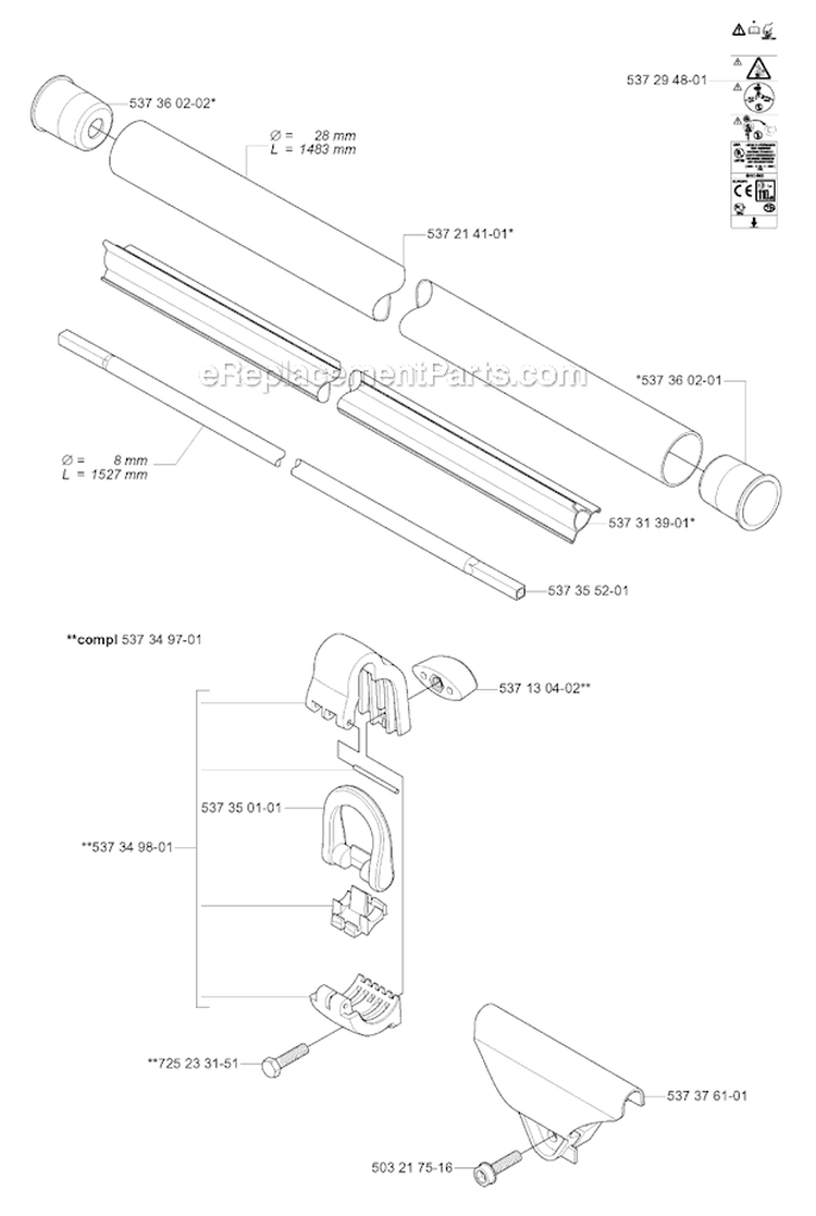 Shaft Diagram and Parts List for 333R 2005-06 Husqvarna Brush Cutter