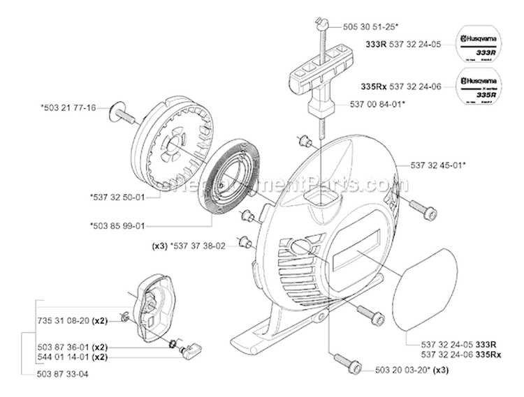 Starter Diagram and Parts List for 333R 2005-06 Husqvarna Brush Cutter