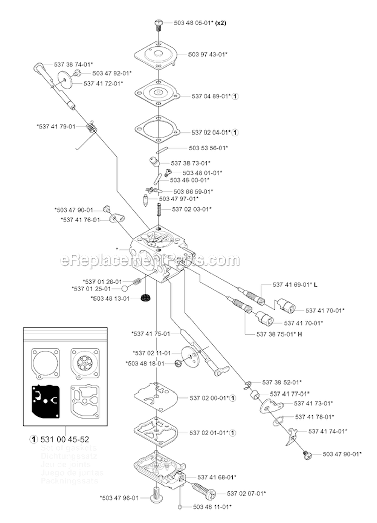 Carburetor Details Diagram and Parts List for 333R 2005-06 Husqvarna Brush Cutter