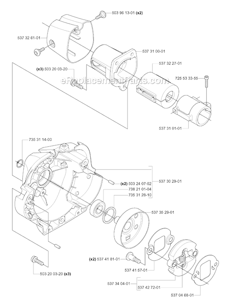 Clutch Diagram and Parts List for 333R 2005-06 Husqvarna Brush Cutter