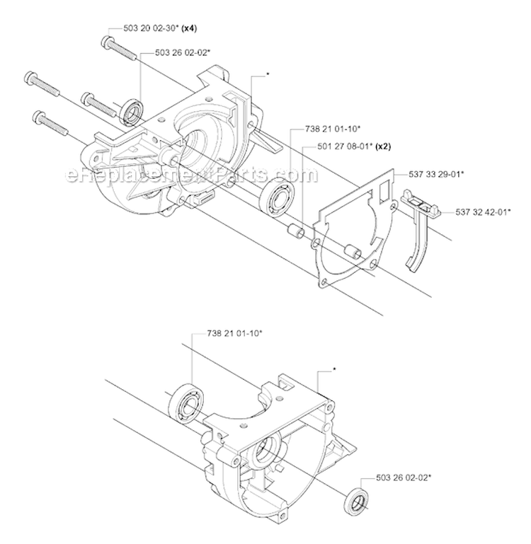 Crankcase Diagram and Parts List for 333R 2005-06 Husqvarna Brush Cutter