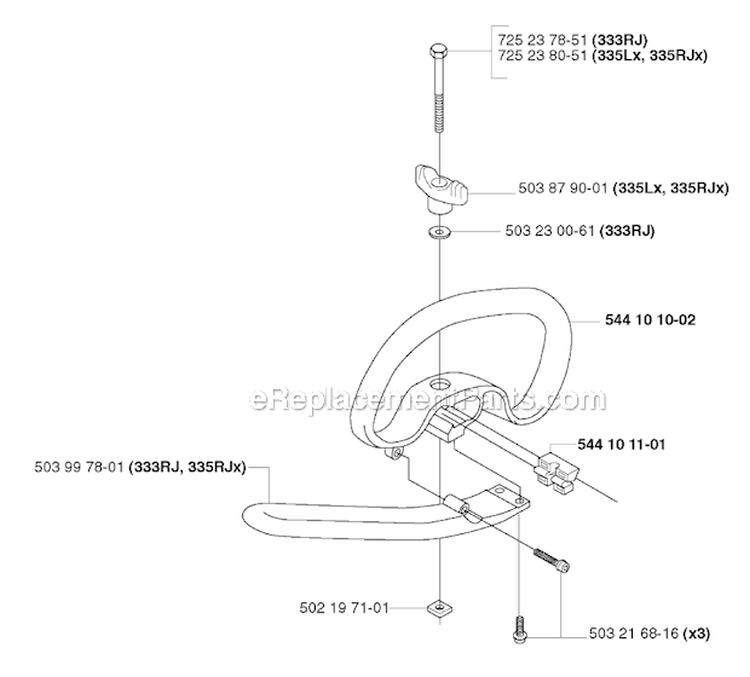 Handle Diagram and Parts List for 333R 2006-10 Husqvarna Brush Cutter
