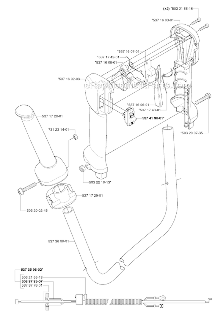 Handle  Controls Diagram and Parts List for 333R 2006-10 Husqvarna Brush Cutter