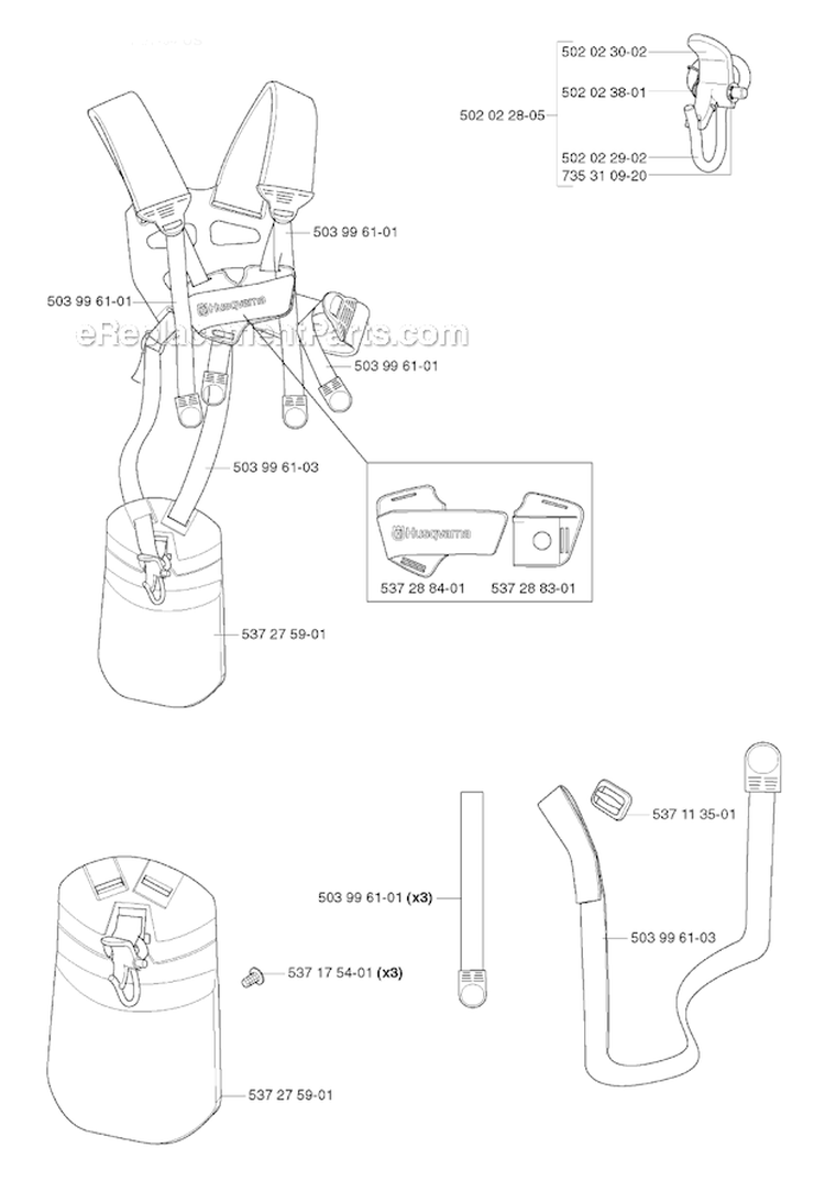 Harness Diagram and Parts List for 333R 2006-10 Husqvarna Brush Cutter
