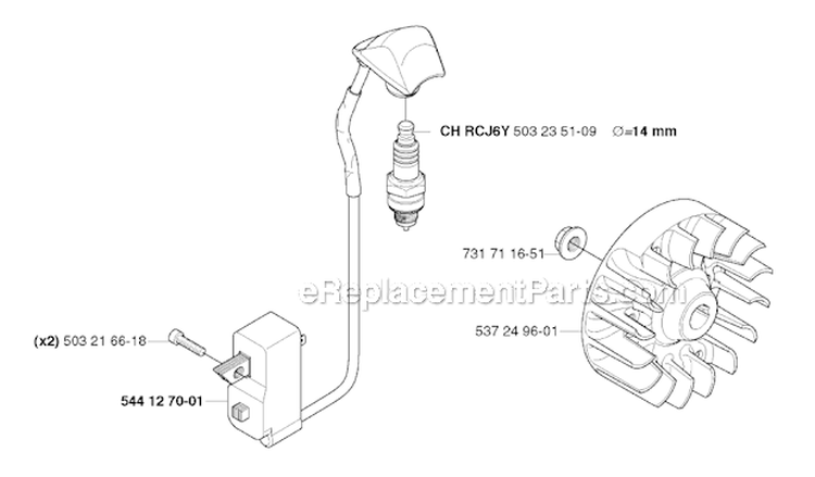 Ignition System Diagram and Parts List for 333R 2006-10 Husqvarna Brush Cutter