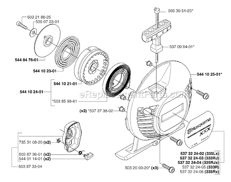 Starter Diagram and Parts List for 333R 2006-10 Husqvarna Brush Cutter